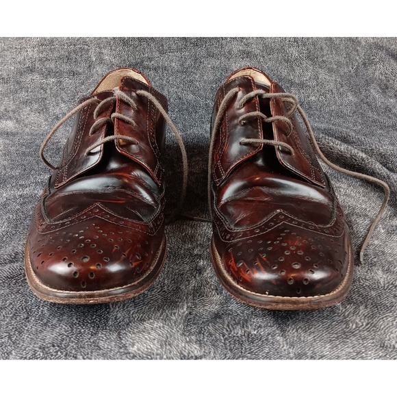 Hush Puppies Bozeman Cognac Brown Leather Wingtip‎ Oxford Dress Shoes US 12 - Picture 3 of 9